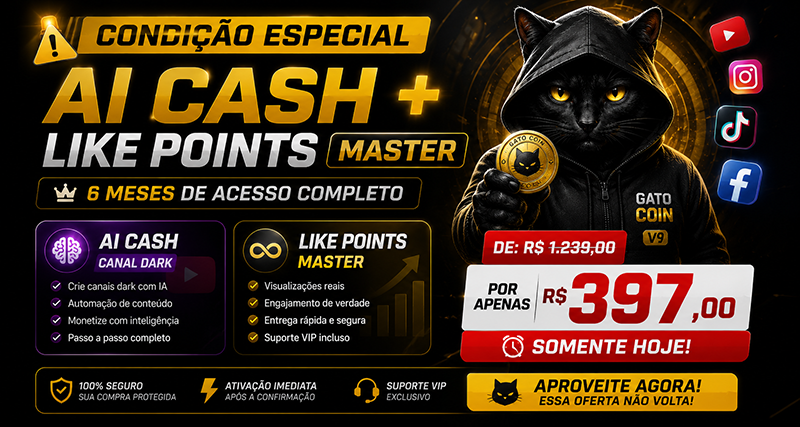           Combo Curso canal dark Ai Cash ( 12 meses ) + curso canal de musicas  + Like points ( master ) por 6 meses ( não incluso VIBECODING SAAS )                        